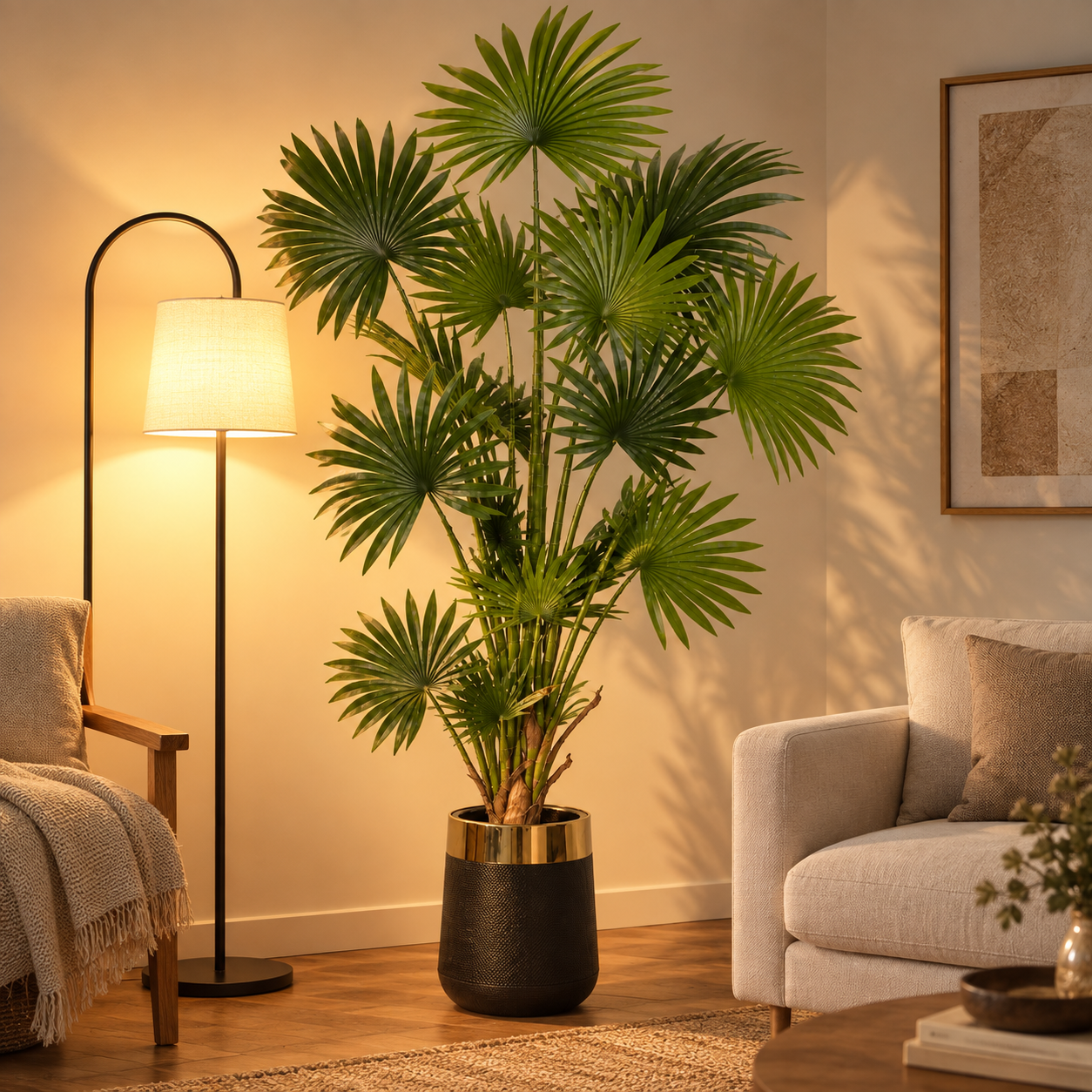High Life Artificial Fan Palm Tree – 6 Feet Ultra-Realistic Decorative Indoor Plant