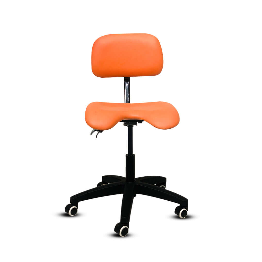 Ergonomic Orange Saddle Chair with Adjustable Backrest and Wheels